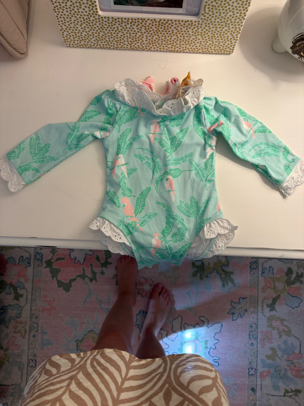 The Beaufort Bonnet Company Mint Green Tropical Ruffle One-Piece Swimsuit